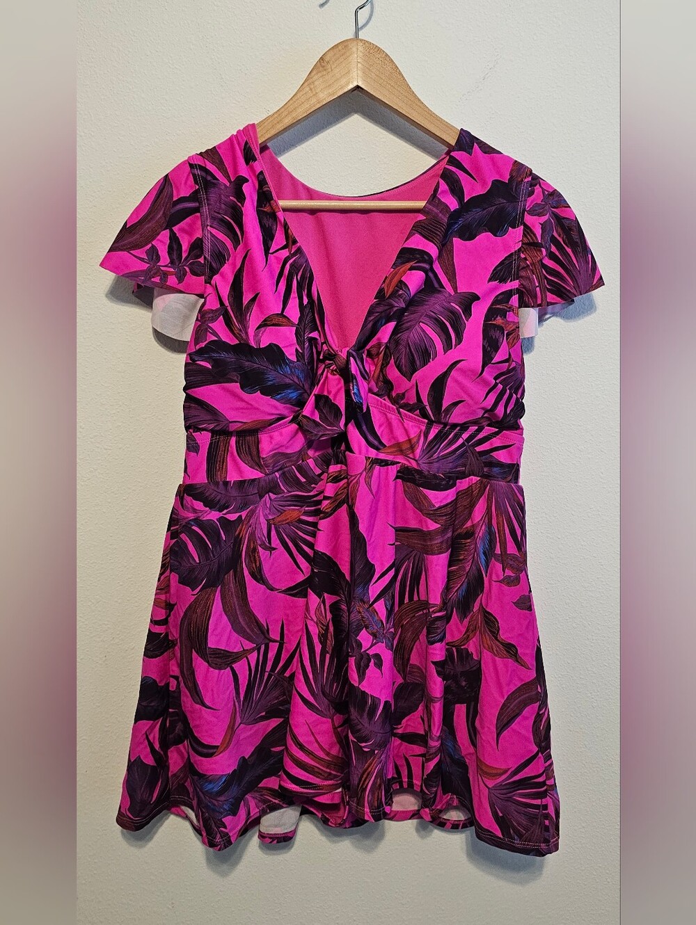 Torrid Tropical Flutter Sleeve Skater Swim Dress Size 1 Hot Pink